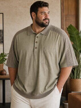 Vittorio Rocchetti Olive‑Green Textured Polo Shirt – Men’s L, Patterned Sleeves